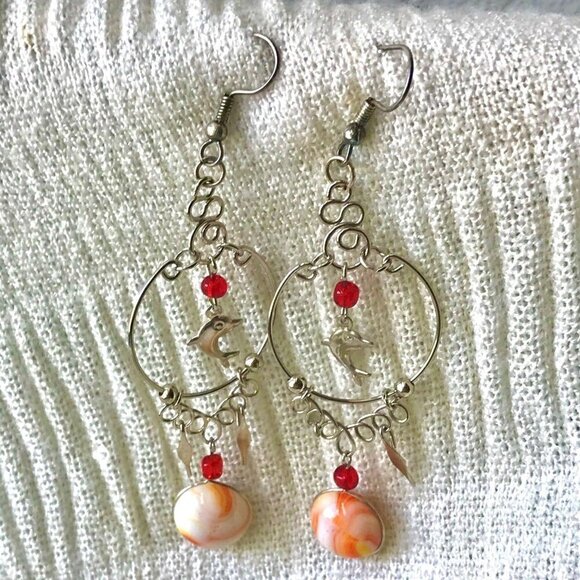 Handmade Dolphin Dangle Earrings - Picture 1 of 7